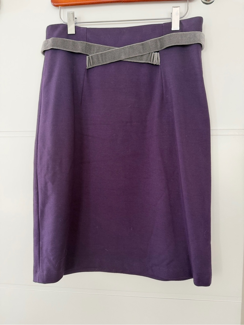 Purple Pencil Skirt with Gray Waist Accent